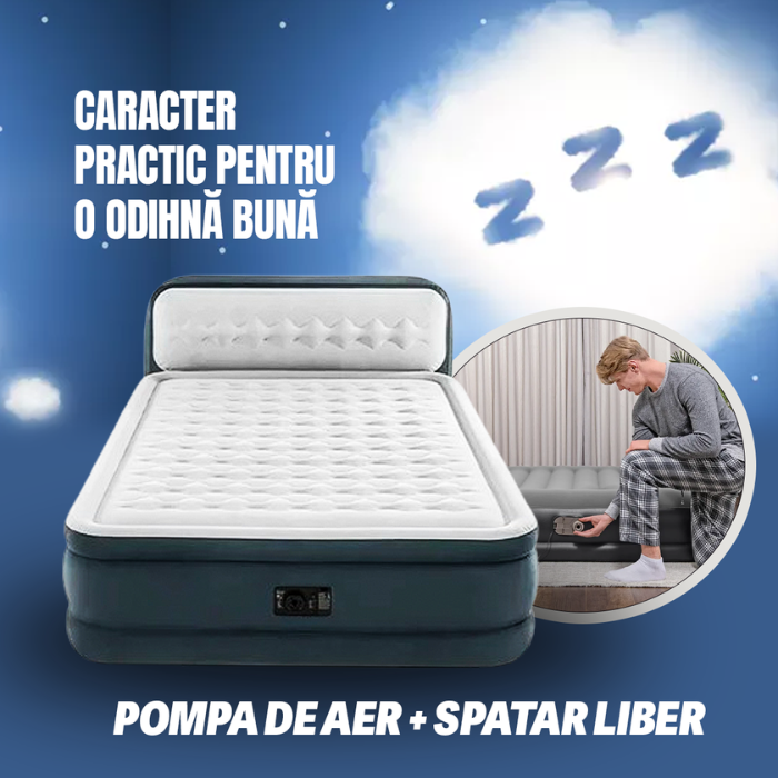 Saltea gonflabilă dublă + Pompă de aer + Spătar [OFERTĂ DISPONIBILĂ DOAR ASTĂZI]